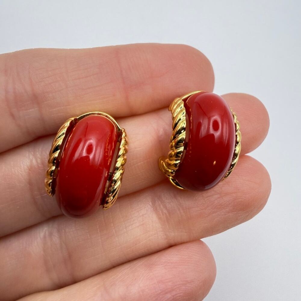 Vtg Kenneth Jay Lane (Kjl) Red Half Hoop Earrings… - image 1